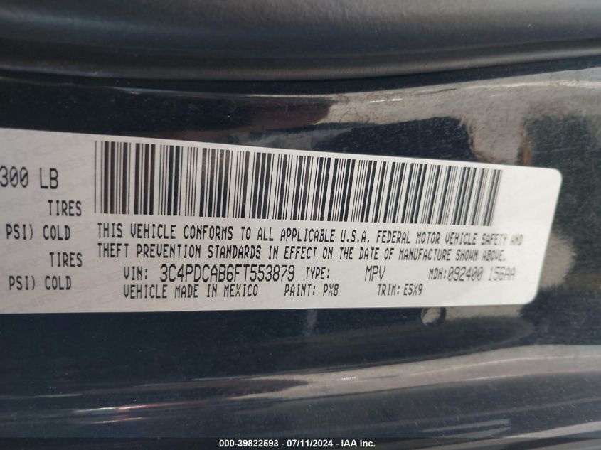 2015 Dodge Journey Se VIN: 3C4PDCAB6FT553879 Lot: 39822593