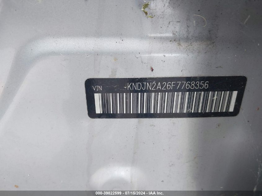 2015 Kia Soul VIN: KNDJN2A26F7768356 Lot: 39822599