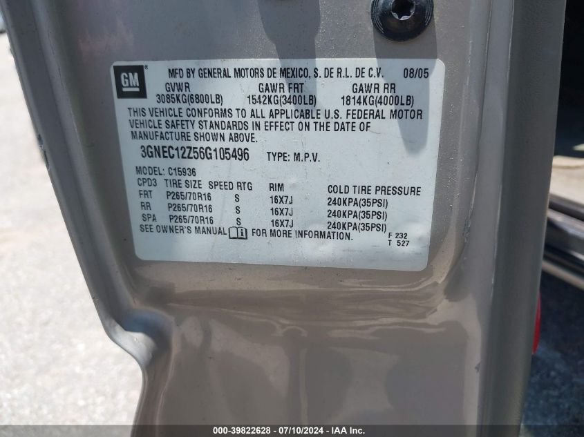 2006 Chevrolet Avalanche 1500 Ls VIN: 3GNEC12Z56G105496 Lot: 43445674