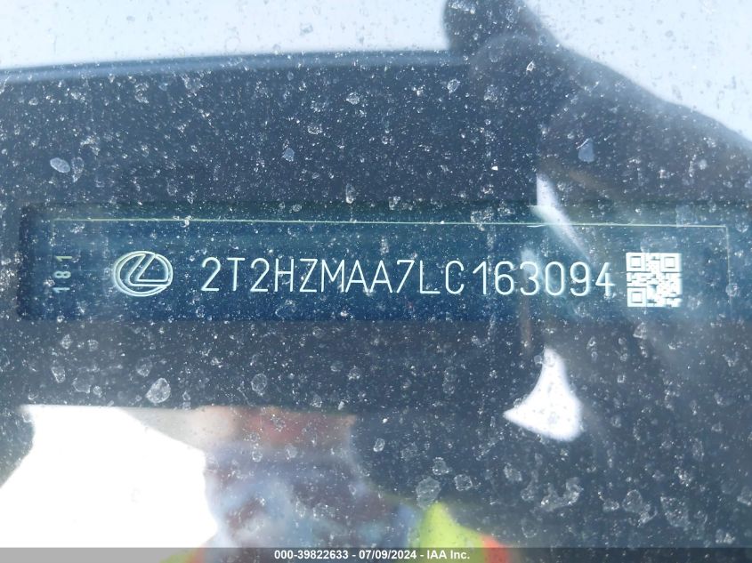 2020 Lexus Rx 350 VIN: 2T2HZMAA7LC163094 Lot: 39822633