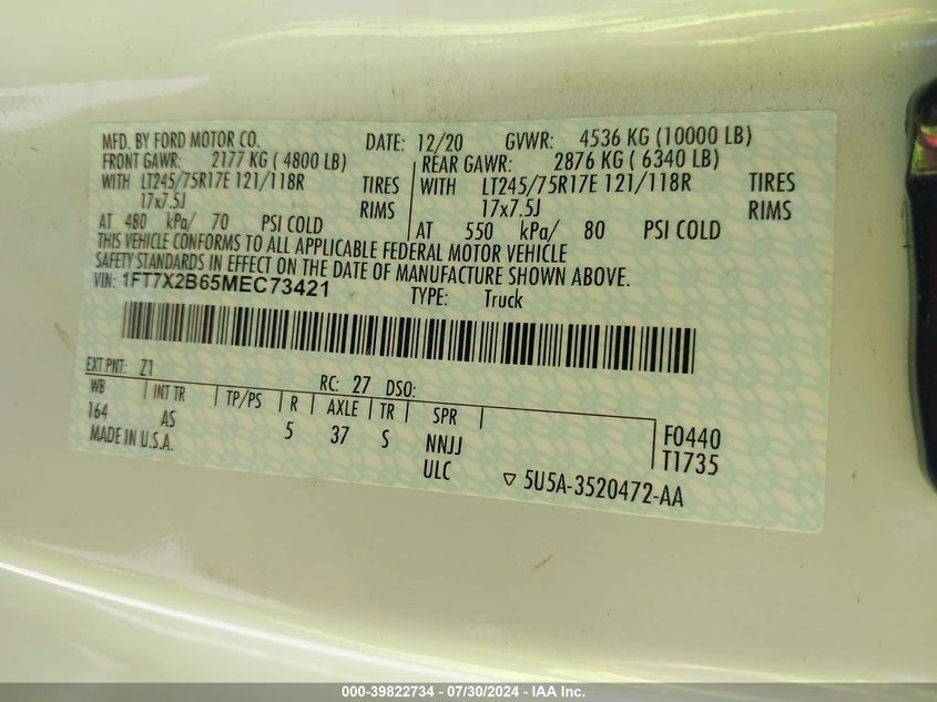 2021 FORD F-250 XL - 1FT7X2B65MEC73421