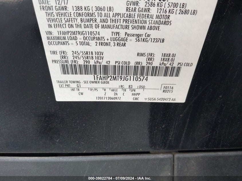 2018 FORD POLICE INTERCEPTOR - 1FAHP2MT9JG110574