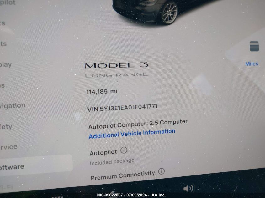 2018 Tesla Model 3 Long Range/Mid Range VIN: 5YJ3E1EA0JF041771 Lot: 39822867