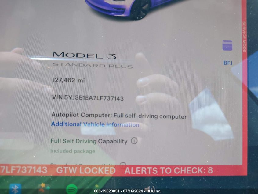 2020 Tesla Model 3 Standard Range Plus Rear-Wheel Drive/Standard Range Rear-Wheel Drive VIN: 5YJ3E1EA7LF737143 Lot: 39823051