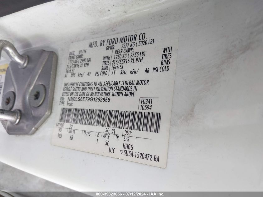 2016 Ford Transit Connect Xl VIN: NM0LS6E79G1262858 Lot: 39823056