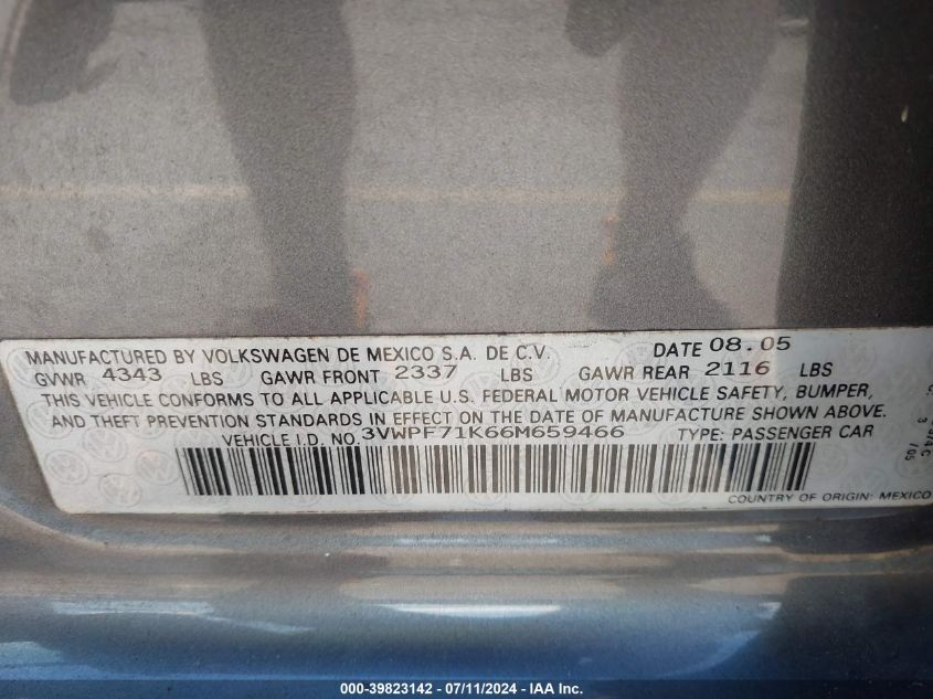 2006 Volkswagen Jetta Value Edition VIN: 3VWPF71K66M659466 Lot: 39823142