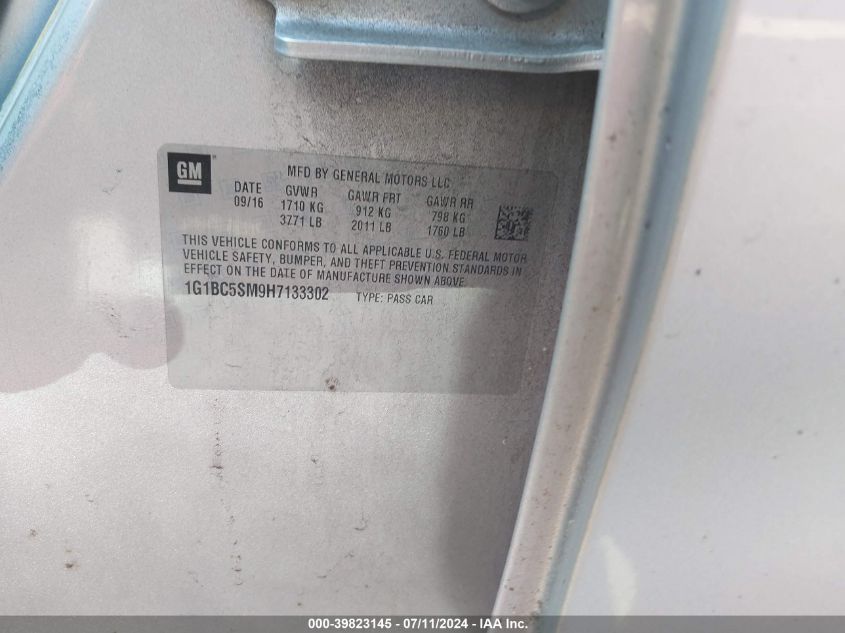 2017 Chevrolet Cruze Ls Auto VIN: 1G1BC5SM9H7133302 Lot: 39823145