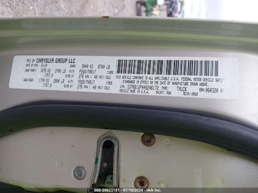 2010 Dodge Ram 1500 St VIN: 1D7RB1GPXAS246172 Lot: 39823151