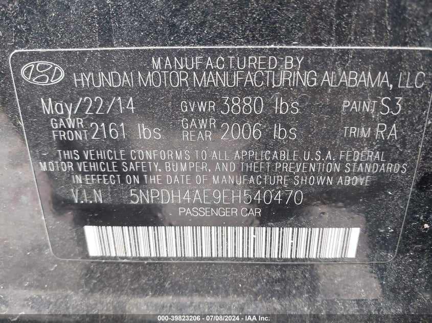 2014 Hyundai Elantra Se VIN: 5NPDH4AE9EH540470 Lot: 39823206