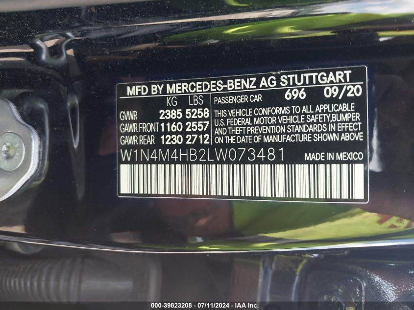 2020 Mercedes-Benz Glb 250 4Matic VIN: 0W1N4M4HB2LW07348 Lot: 39823208