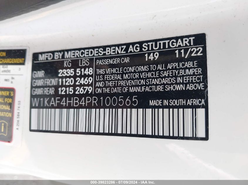 2023 Mercedes-Benz C 300 4Matic VIN: W1KAF4HB4PR100565 Lot: 39823286