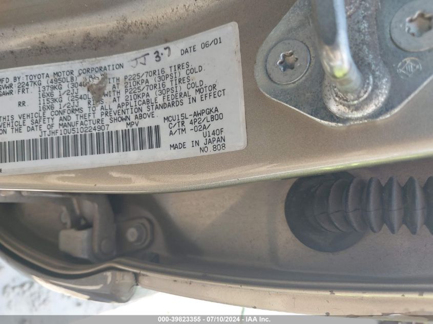 2001 Lexus Rx 300 VIN: JTJHF10U510224907 Lot: 39823355