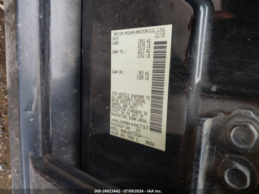 2011 Nissan Altima 2.5 S VIN: 1N4AL2AP8BN446797 Lot: 39823442