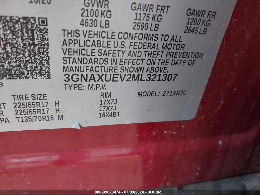 2021 Chevrolet Equinox Awd Lt VIN: 3GNAXUEV2ML321307 Lot: 39823474