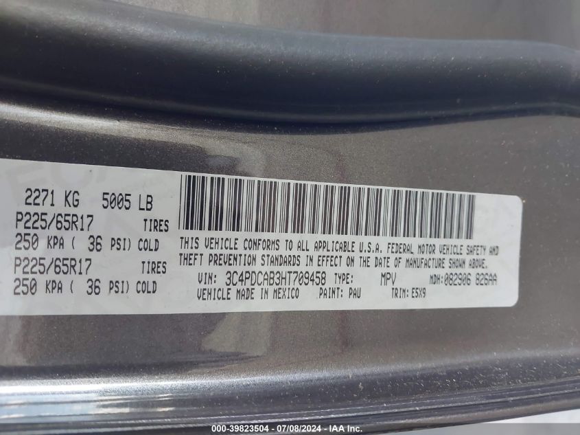 2017 Dodge Journey Se VIN: 3C4PDCAB3HT709458 Lot: 39823504