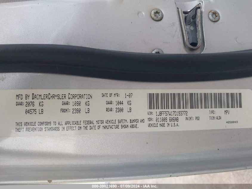 2007 Jeep Compass Limited VIN: 1J8FF57W17D193772 Lot: 39823690