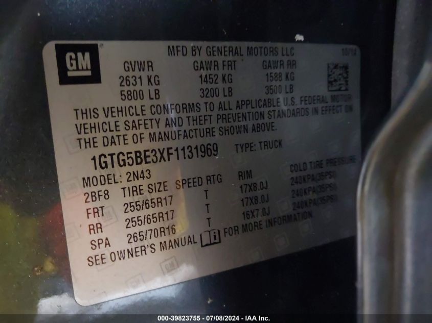 1GTG5BE3XF1131969 2015 GMC Canyon Sle