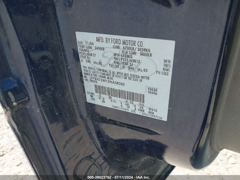 2005 Ford F-150 Stx/Xl/Xlt VIN: 1FTRX12W15NA58350 Lot: 39823762