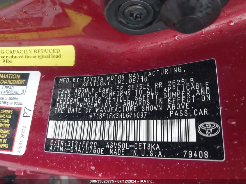 2017 TOYOTA CAMRY SE - 4T1BF1FK3HU674097