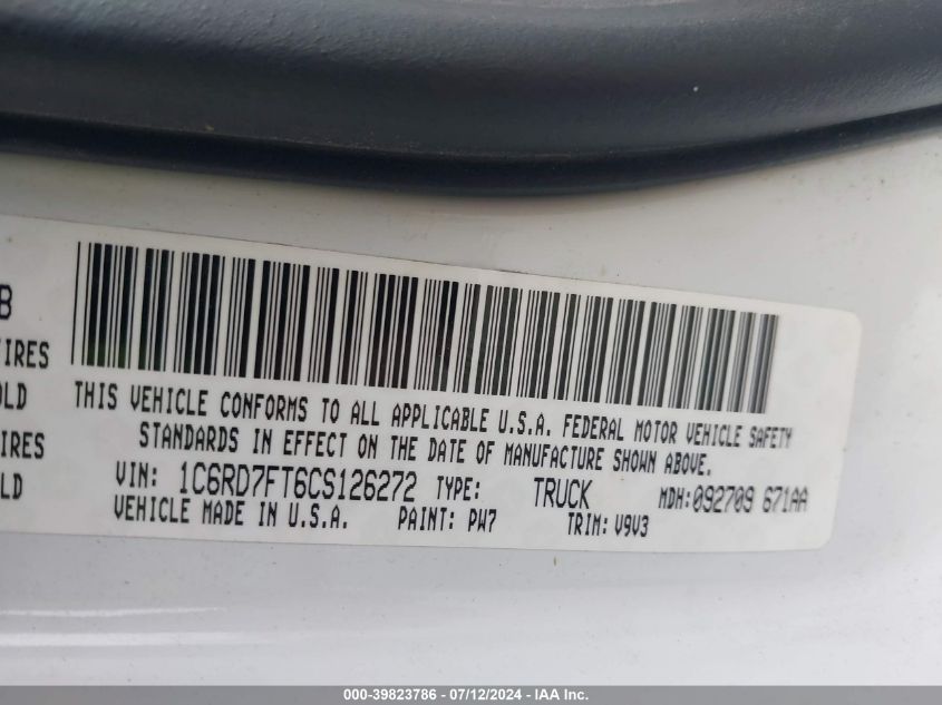 2012 Dodge Ram 1500 St VIN: 1C6RD7FT6CS126272 Lot: 39823786