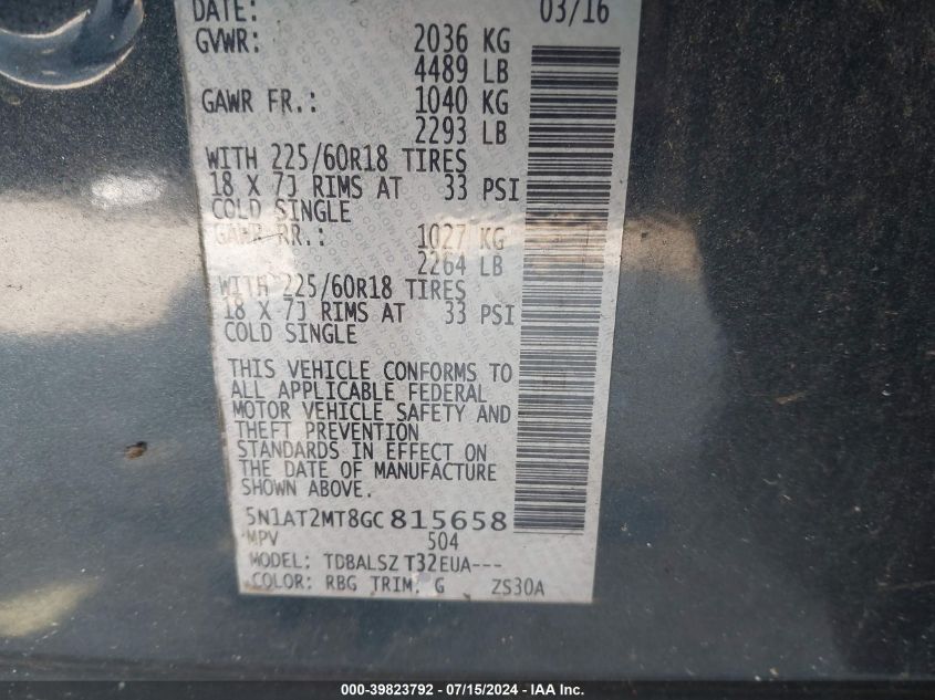 2016 Nissan Rogue Sl VIN: 5N1AT2MT8GC815658 Lot: 39823792