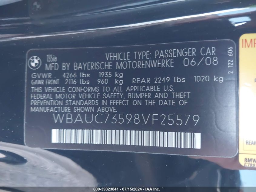 WBAUC73598VF25579 2008 BMW 135I I