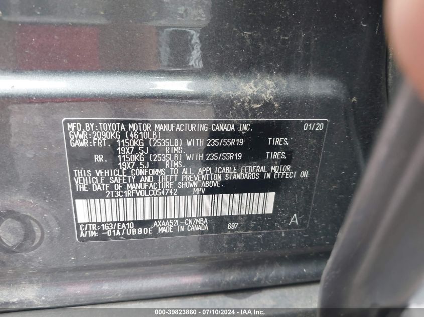 VIN 2T3C1RFV0LC054742 2020 TOYOTA RAV4 no.9