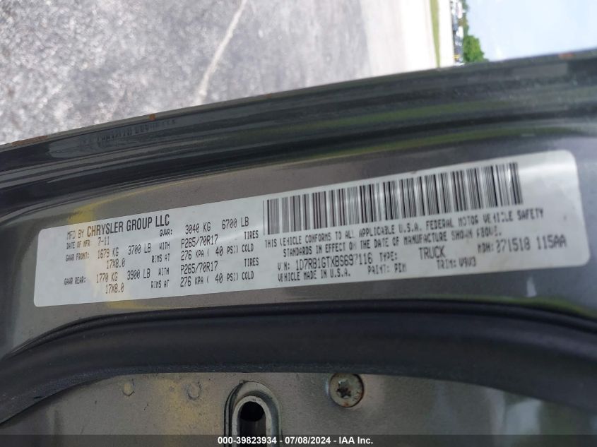 2011 Ram Ram 1500 St VIN: 1D7RB1GTXBS697116 Lot: 39823934