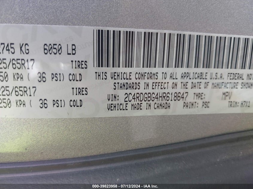 2017 DODGE GRAND CARAVAN SE - 2C4RDGBG4HR618647