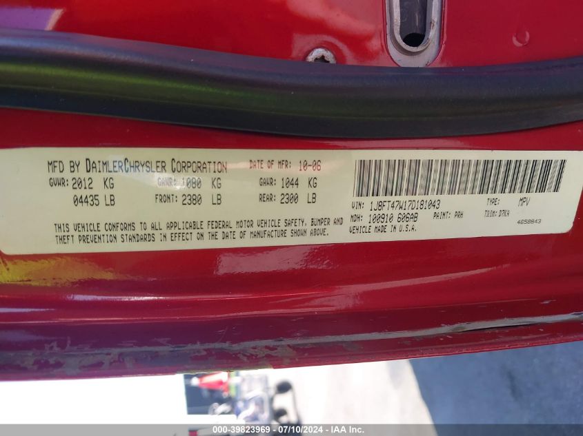 2007 Jeep Compass Sport VIN: 1J8FT47W17D181043 Lot: 39823969