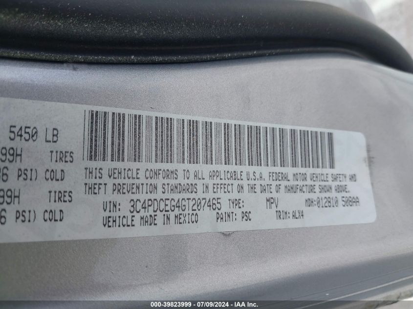 2016 Dodge Journey R/T VIN: 3C4PDCEG4GT207465 Lot: 39823999