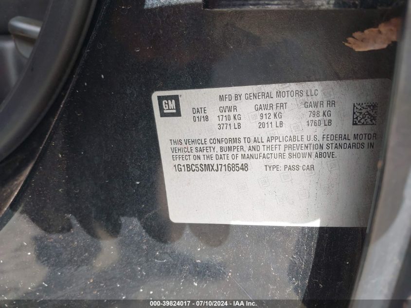 2018 Chevrolet Cruze Ls VIN: 1G1BC5SMXJ7168548 Lot: 39824017