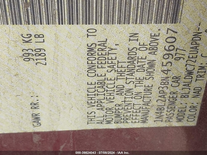 2011 Nissan Altima 3.5 Sr VIN: 1N4BL2AP3BN459607 Lot: 39824043