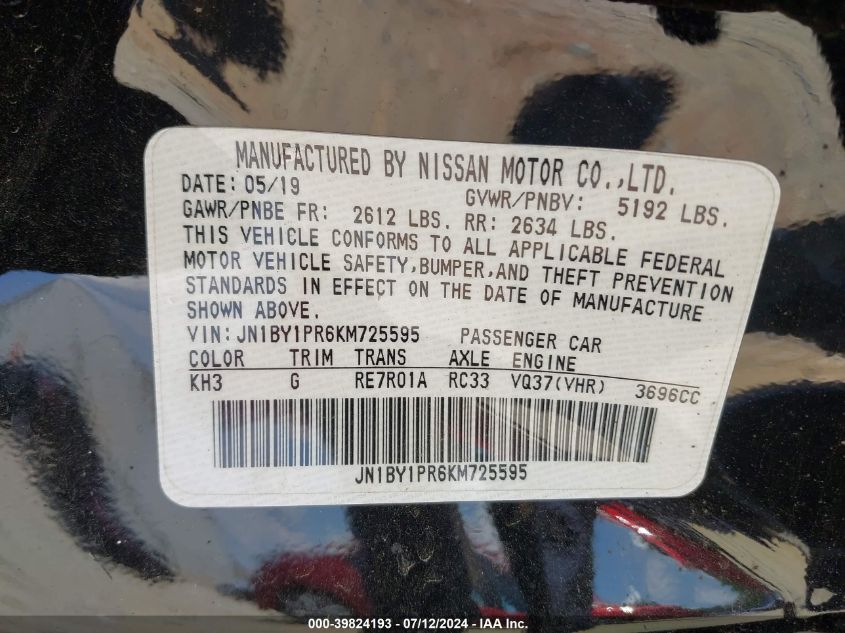 JN1BY1PR6KM725595 2019 Infiniti Q70L 3.7X Luxe