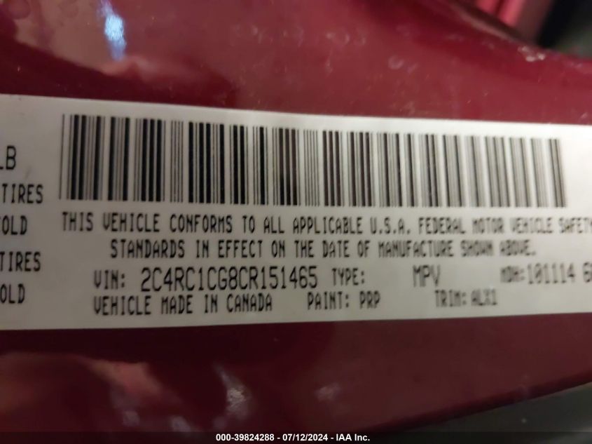 2012 Chrysler Town & Country Touring-L VIN: 2C4RC1CG8CR151465 Lot: 39824288