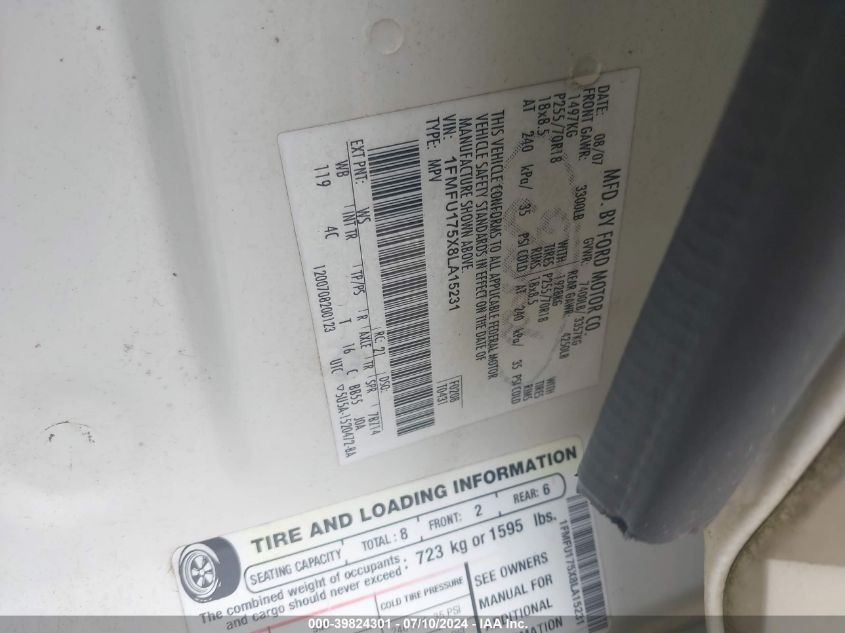 2008 Ford Expedition Eddie Bauer/King Ranch VIN: 1FMFU175X8LA15231 Lot: 39824301