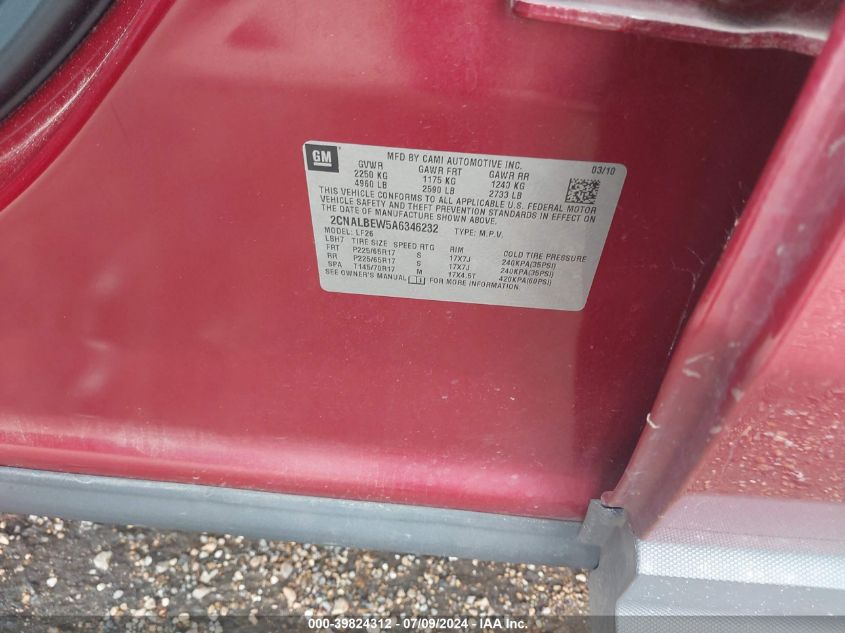 2010 Chevrolet Equinox Ls VIN: 2CNALBEW5A6346232 Lot: 39824312