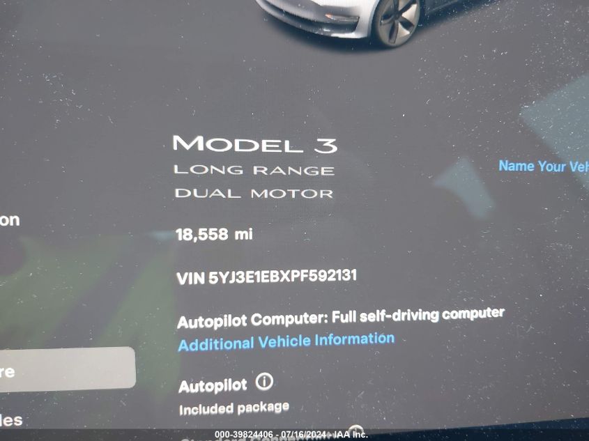 2023 Tesla Model 3 Long Range Dual Motor All-Wheel Drive VIN: 5YJ3E1EBXPF592131 Lot: 39824406