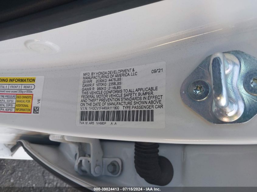 2021 Honda Accord Sport Special Edition VIN: 1HGCV1F44MA111800 Lot: 39824413