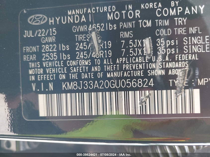 2016 HYUNDAI TUCSON SPORT - KM8J33A20GU056824