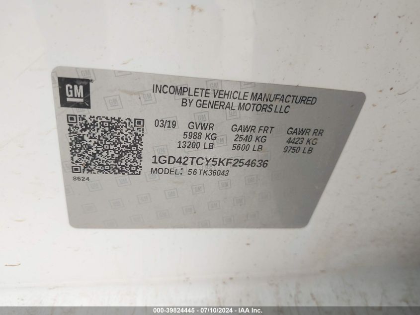 2019 GMC Sierra K3500 VIN: 1GD42TCY5KF254636 Lot: 39824445
