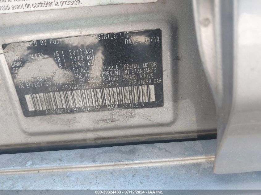 2010 Subaru Legacy 2.5I Premium VIN: 4S3BMCG69A3246425 Lot: 39824483