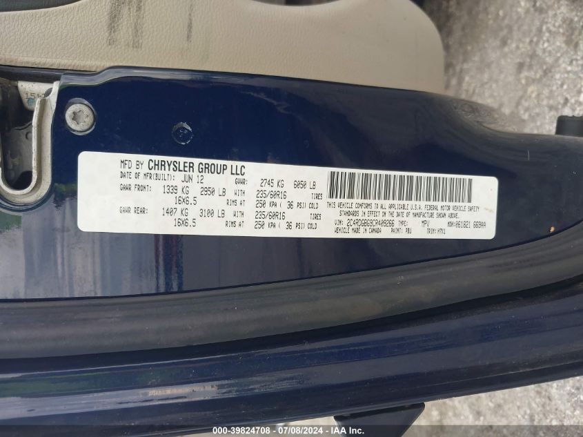 2012 Dodge Grand Caravan Se/Avp VIN: 2C4RDGBG9CR409266 Lot: 39824708