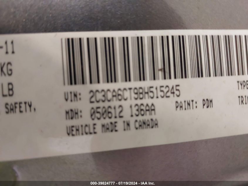 2011 Chrysler 300C VIN: 2C3CA6CT9BH515245 Lot: 39824777