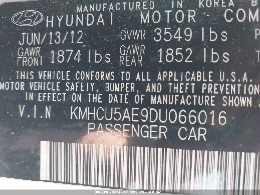 KMHCU5AE9DU066016 | 2013 HYUNDAI ACCENT