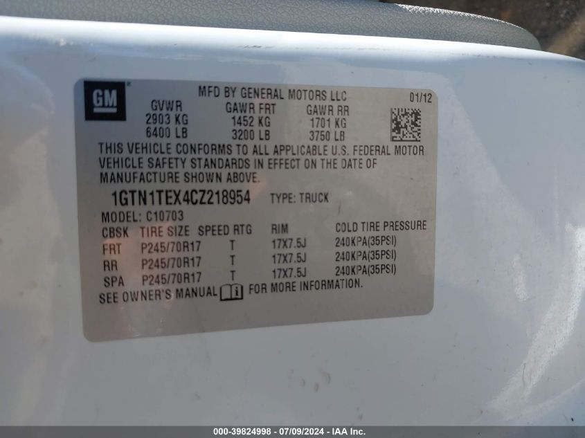 2012 GMC Sierra 1500 C1500 VIN: 1GTN1TEX4CZ218954 Lot: 39824998