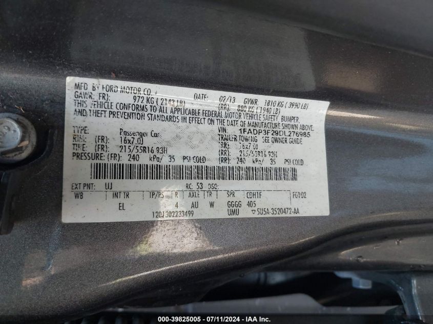 2013 FORD FOCUS SE - 1FADP3F29DL276985