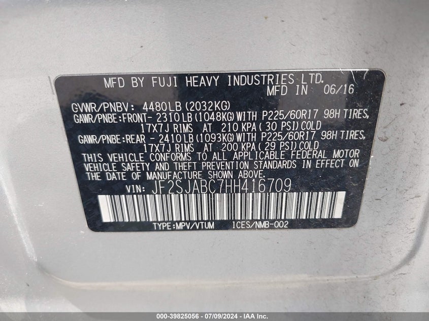 2017 SUBARU FORESTER 2.5I - JF2SJABC7HH416709