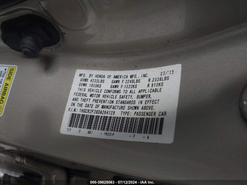 1HGCR2F36DA264129 2013 Honda Accord Lx