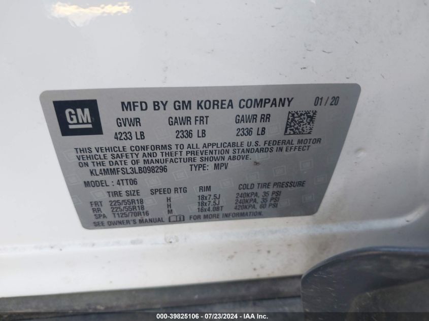 2020 Buick Encore Gx Fwd Essence VIN: KL4MMFSL3LB098296 Lot: 39825106